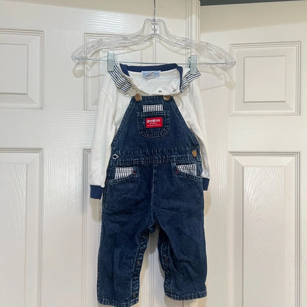 Vintage USA OshKosh B’Gosh Vestbak Overalls Jean Bibs‎ Pinstripe Size 24 Mths